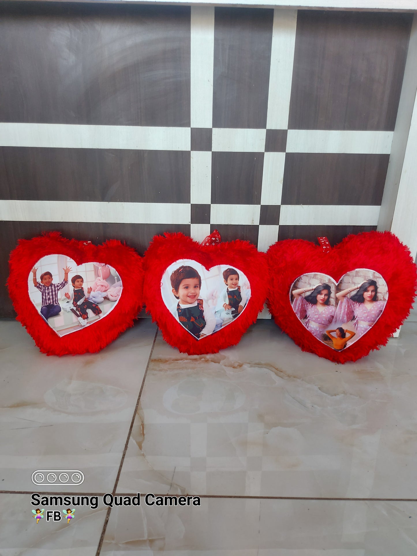 Personalized red fur heart cushion