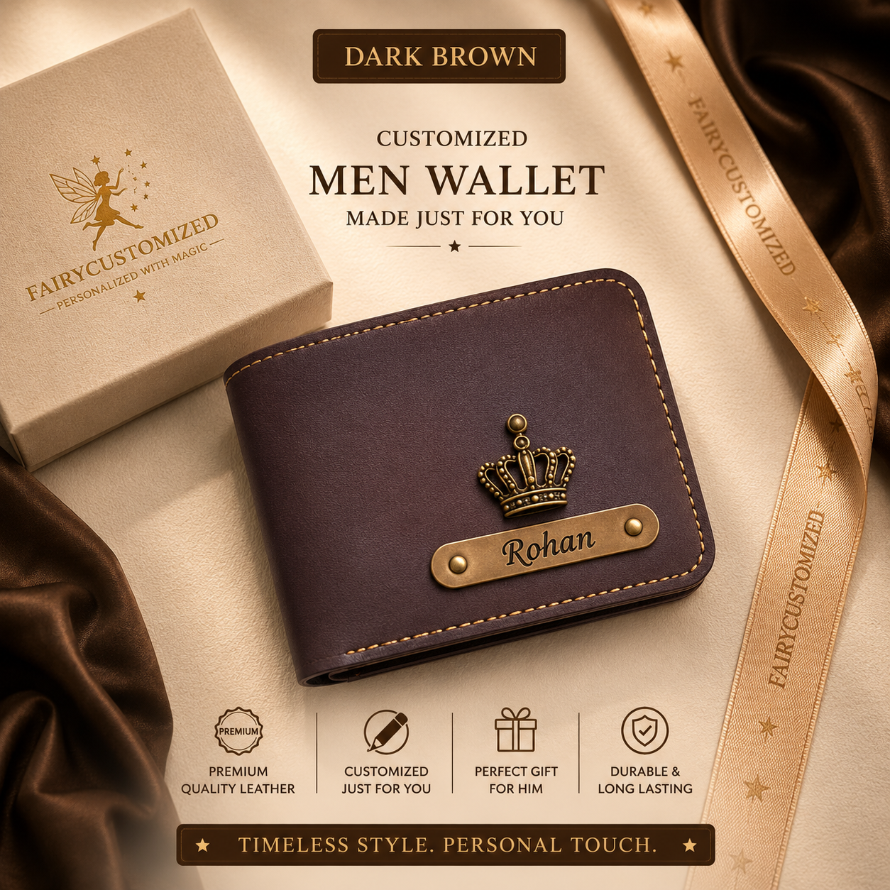 Customized Men Wallet with Name Tag & Charm | Premium Personalized Gift for Him