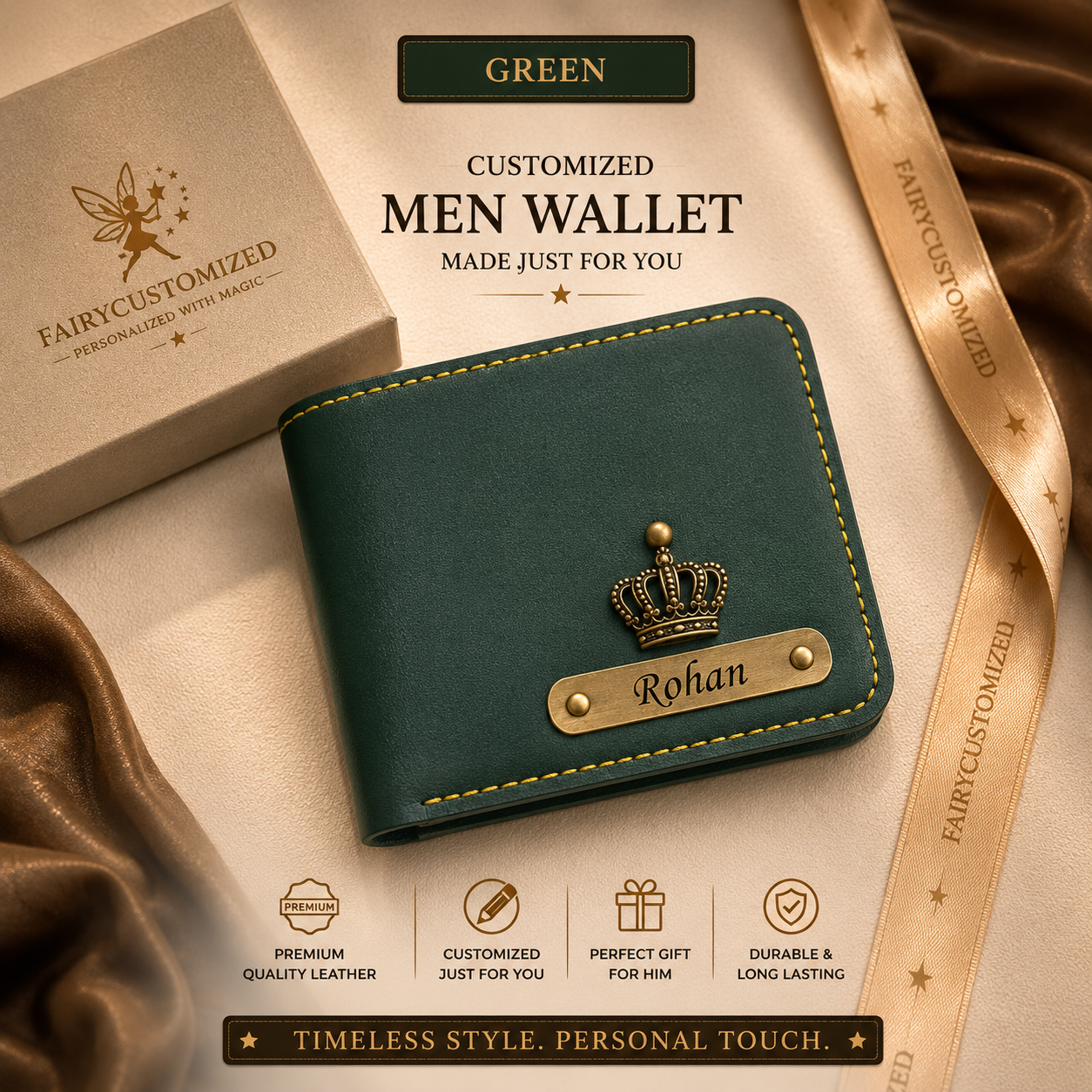 Customized Men Wallet with Name Tag & Charm | Premium Personalized Gift for Him