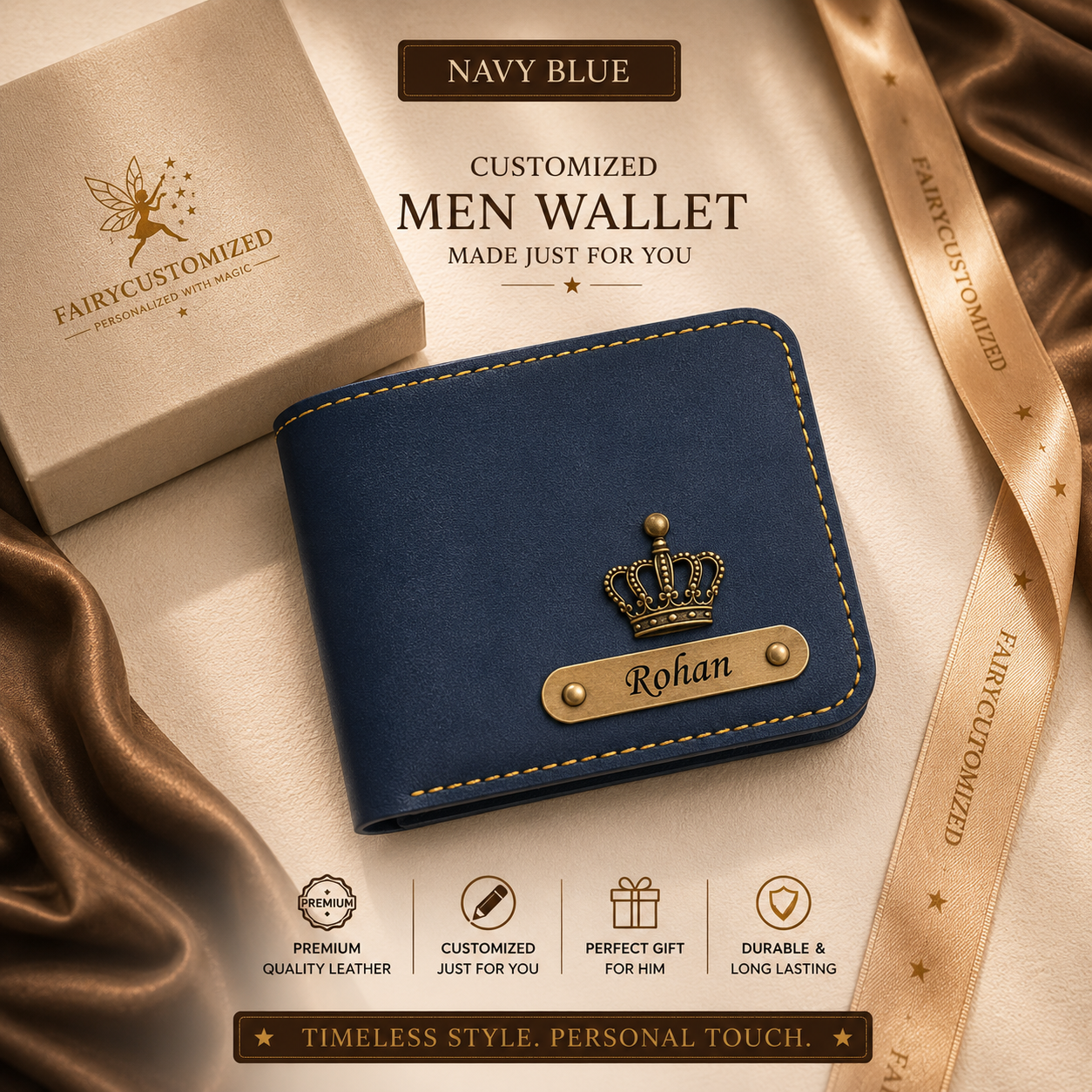 Customized Men Wallet with Name Tag & Charm | Premium Personalized Gift for Him