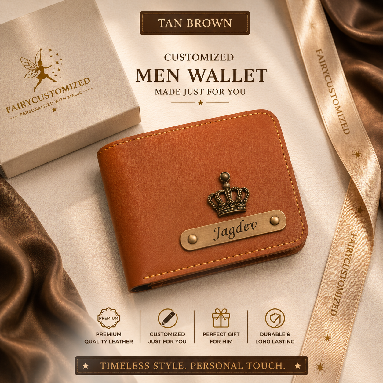Customized Men Wallet with Name Tag & Charm | Premium Personalized Gift for Him