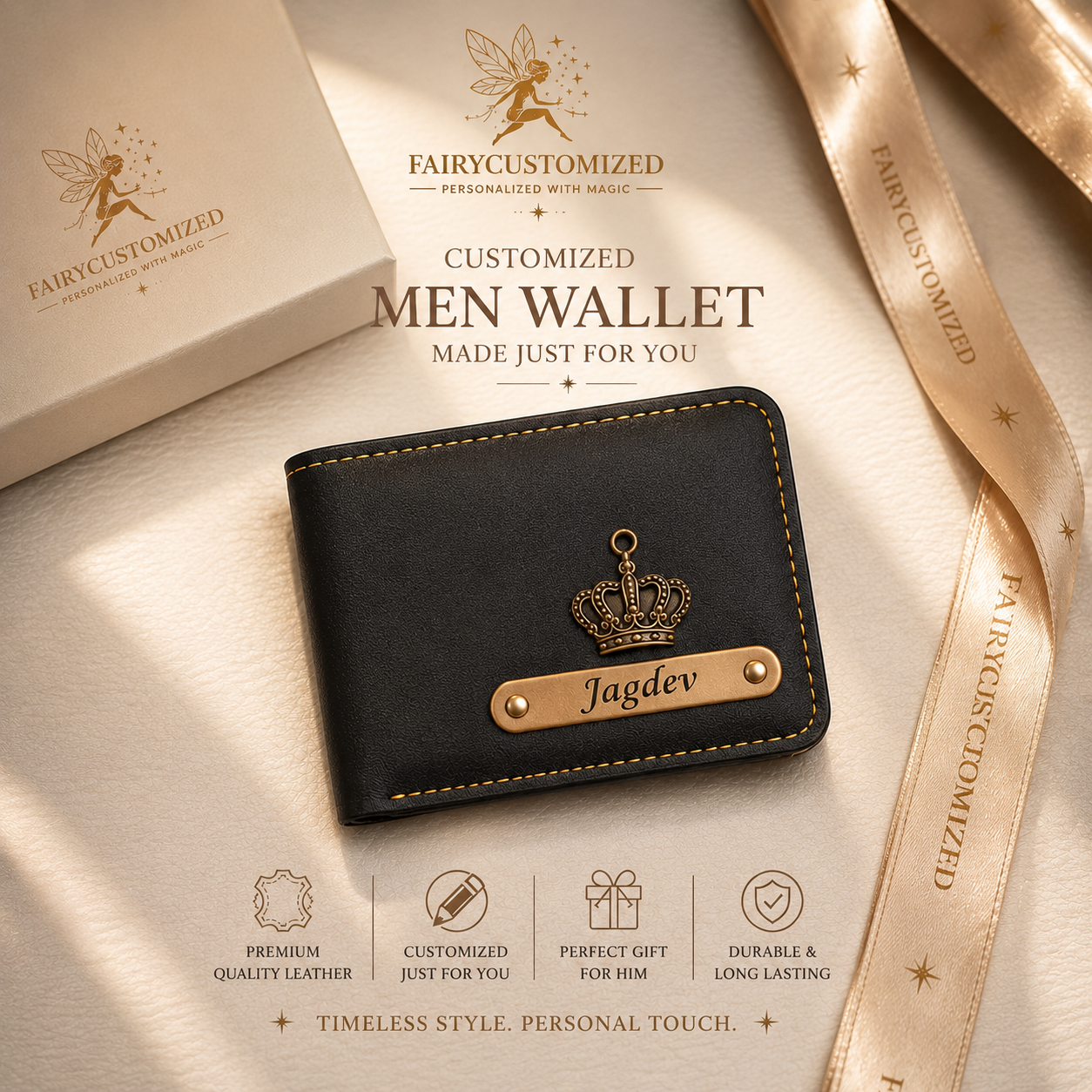 Customized Men Wallet with Name Tag & Charm | Premium Personalized Gift for Him