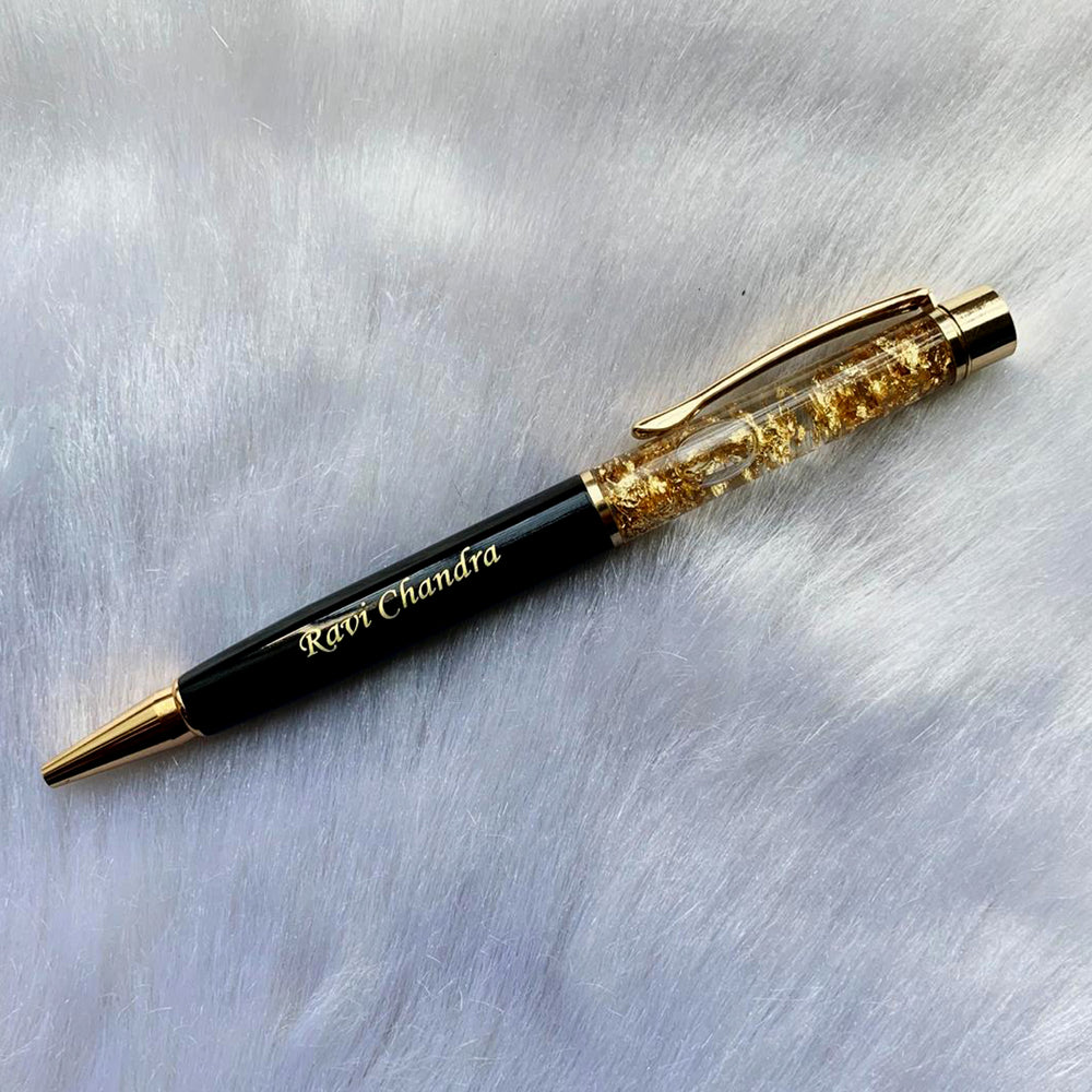 Personalized Black Color Gold Flack Pen - Fairycustomized