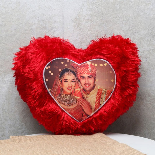 Personalized red fur heart cushion