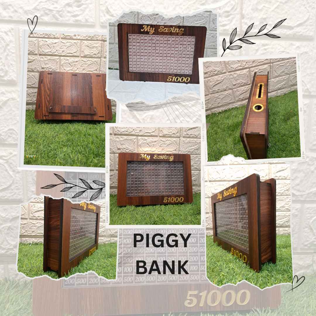 Unique MDF Piggy Bank with Customized Name And back side Photo