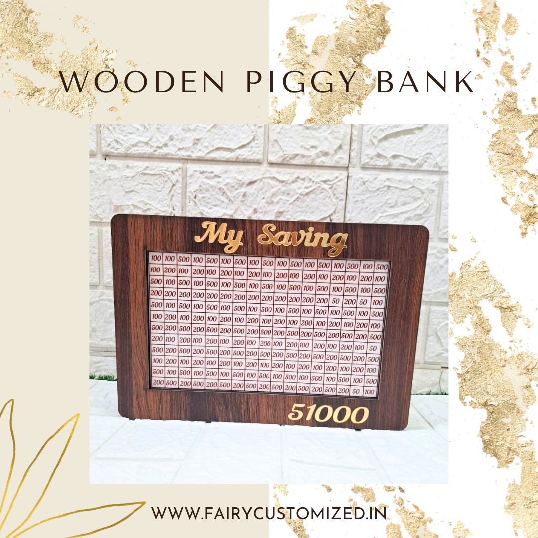 Unique MDF Piggy Bank with Customized Name And back side Photo