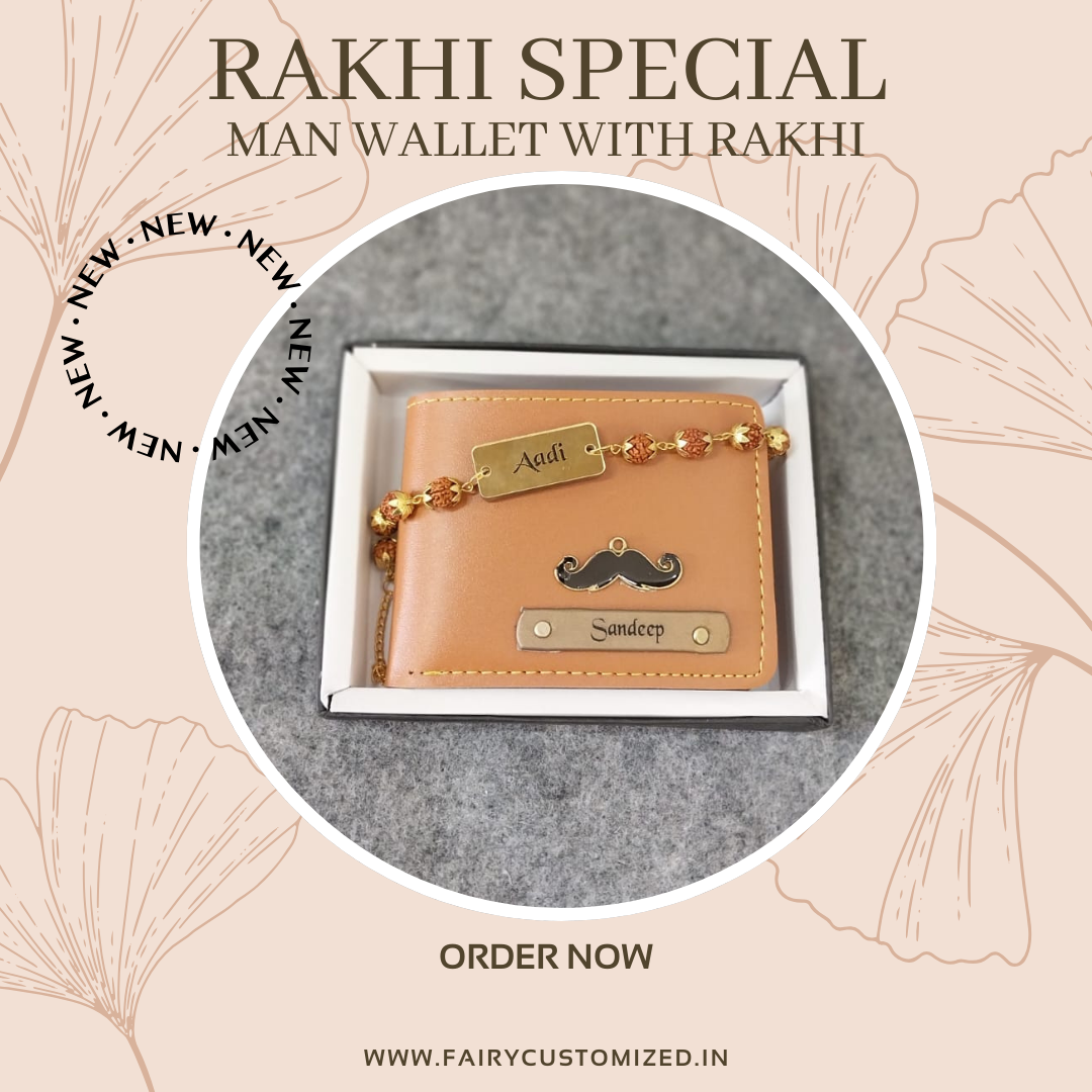 Personalized  Man Wallet  With Rudraksh Rakhi