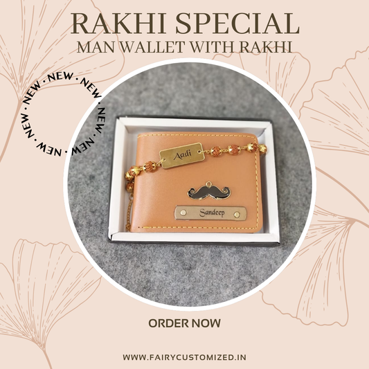 Personalized  Man Wallet  With Rudraksh Rakhi