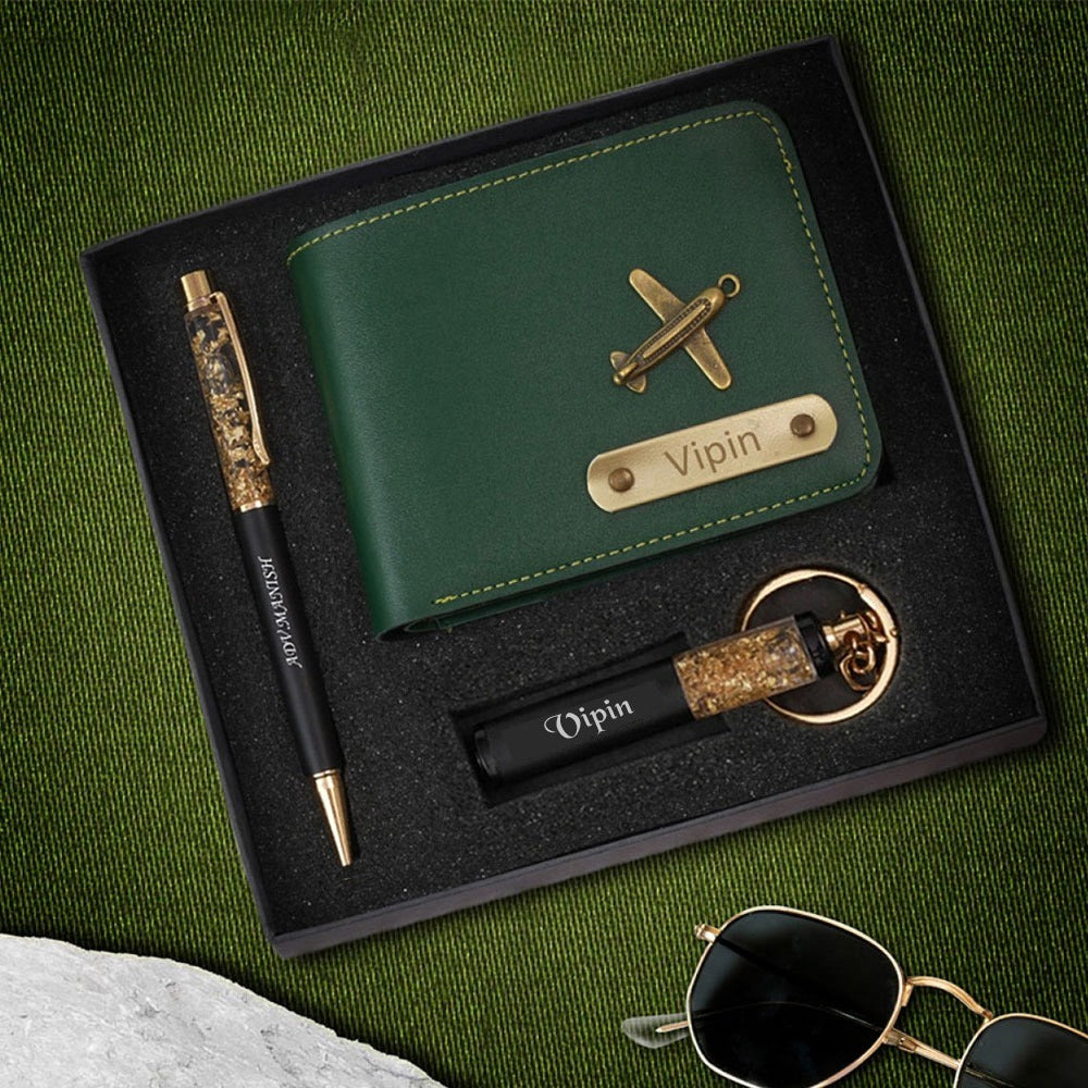 Personalized  Gold Flake Combo - Wallet Pen and Keychain Combo