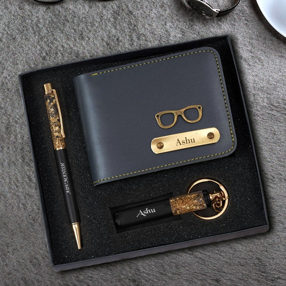 Personalized  Gold Flake Combo - Wallet Pen and Keychain Combo