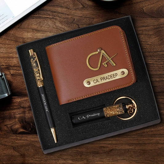 Personalized  Gold Flake Combo - Wallet Pen and Keychain Combo