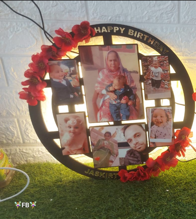 Personalized Round  wooden frame with  photo