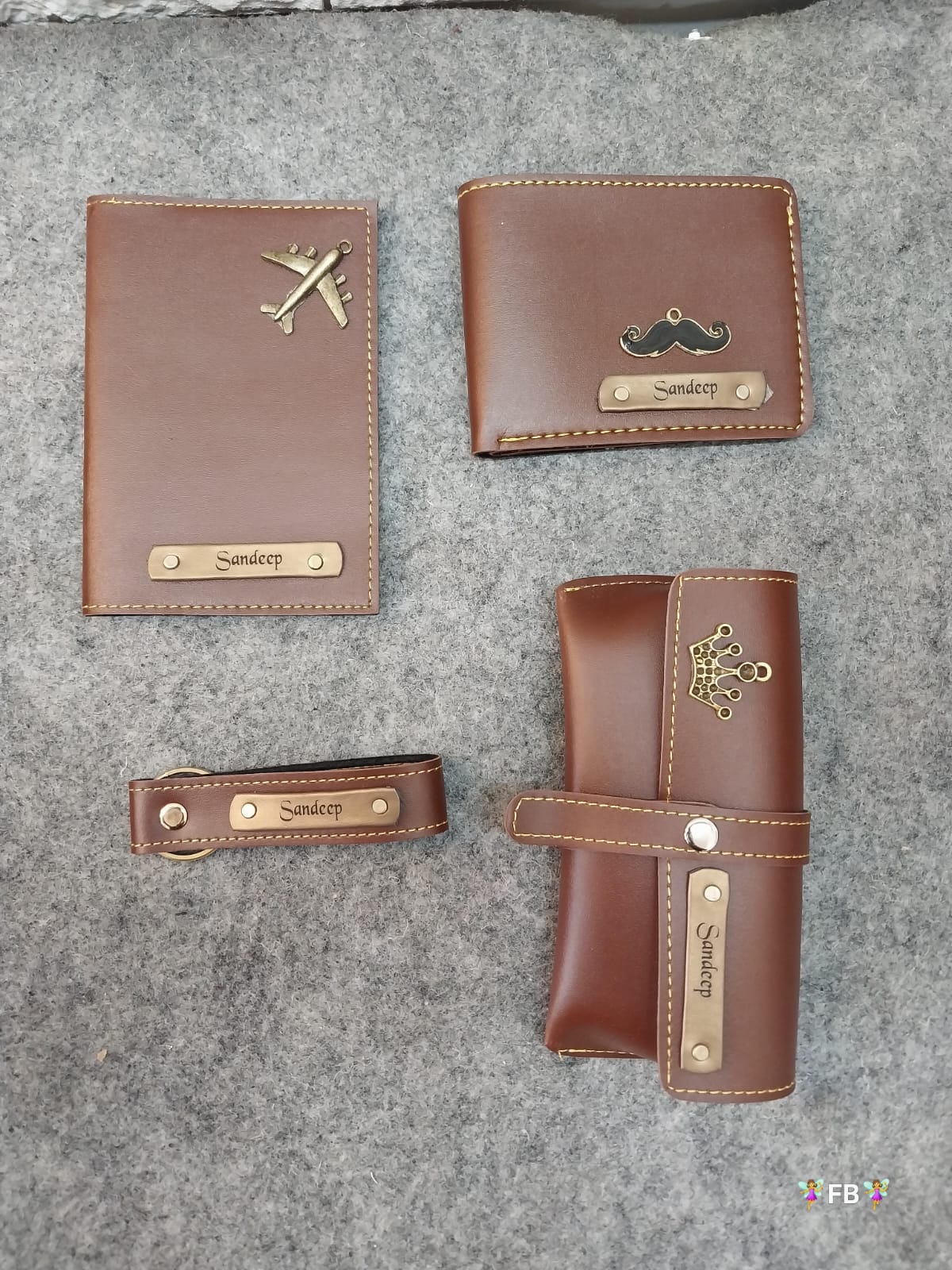 Men's Combo: Customized Wallet, Sunglass Case, Keychain, and Passport Cover