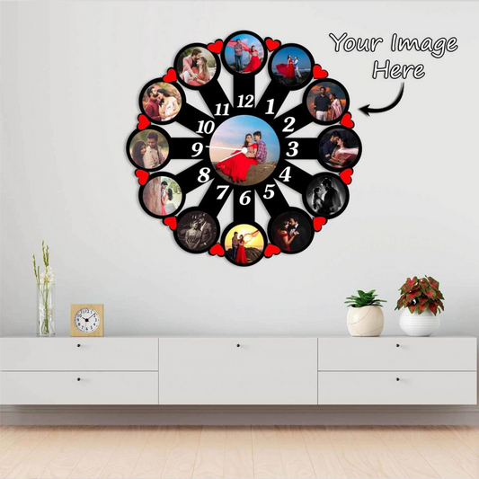 Couple Rounded Wooden Photo Wall Clock - Fairycustomized