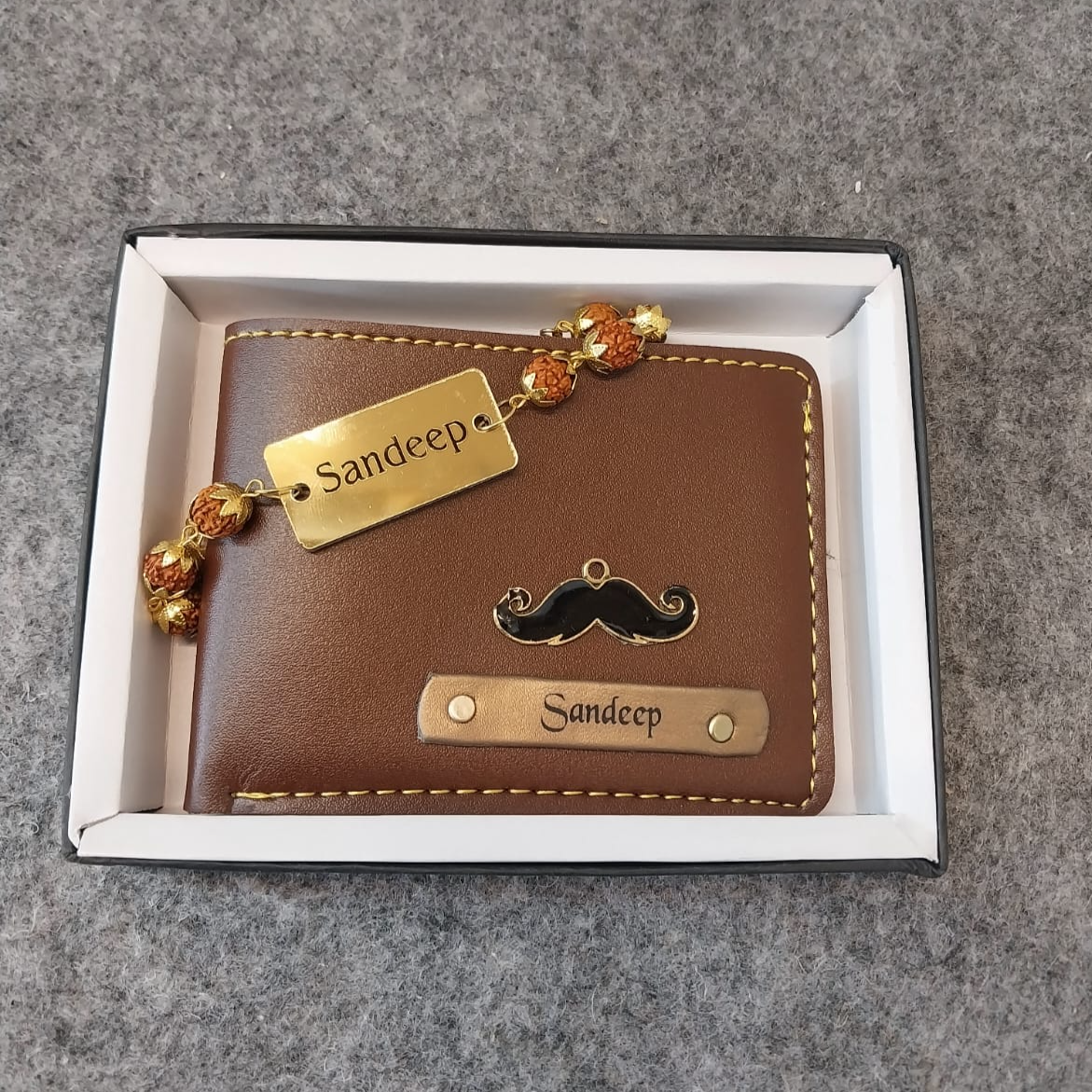 Personalized  Man Wallet  With Rudraksh Rakhi