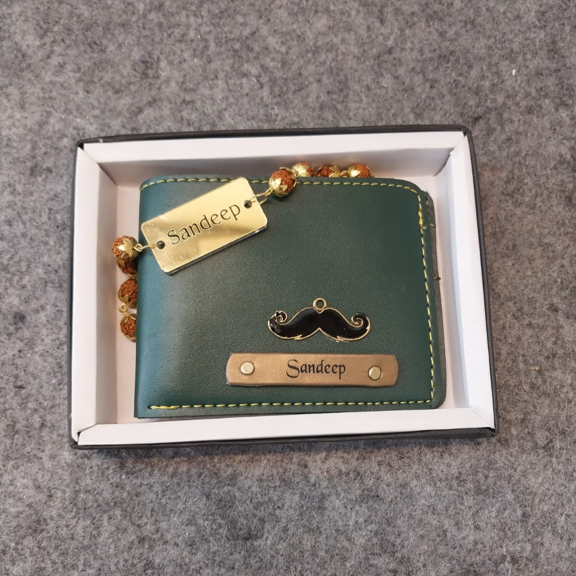 Personalized  Man Wallet  With Rudraksh Rakhi