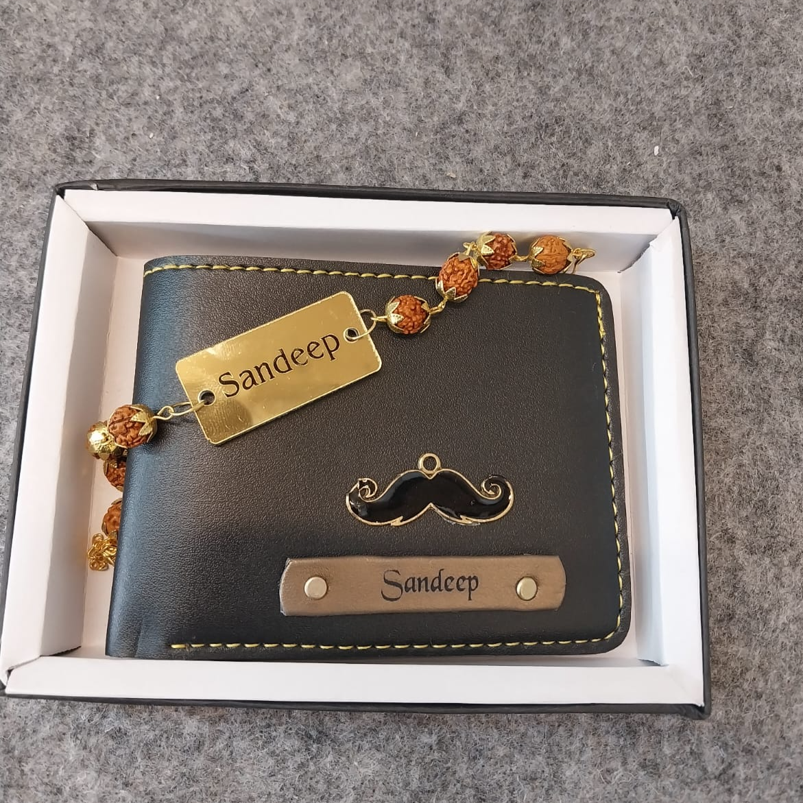 Personalized  Man Wallet  With Rudraksh Rakhi