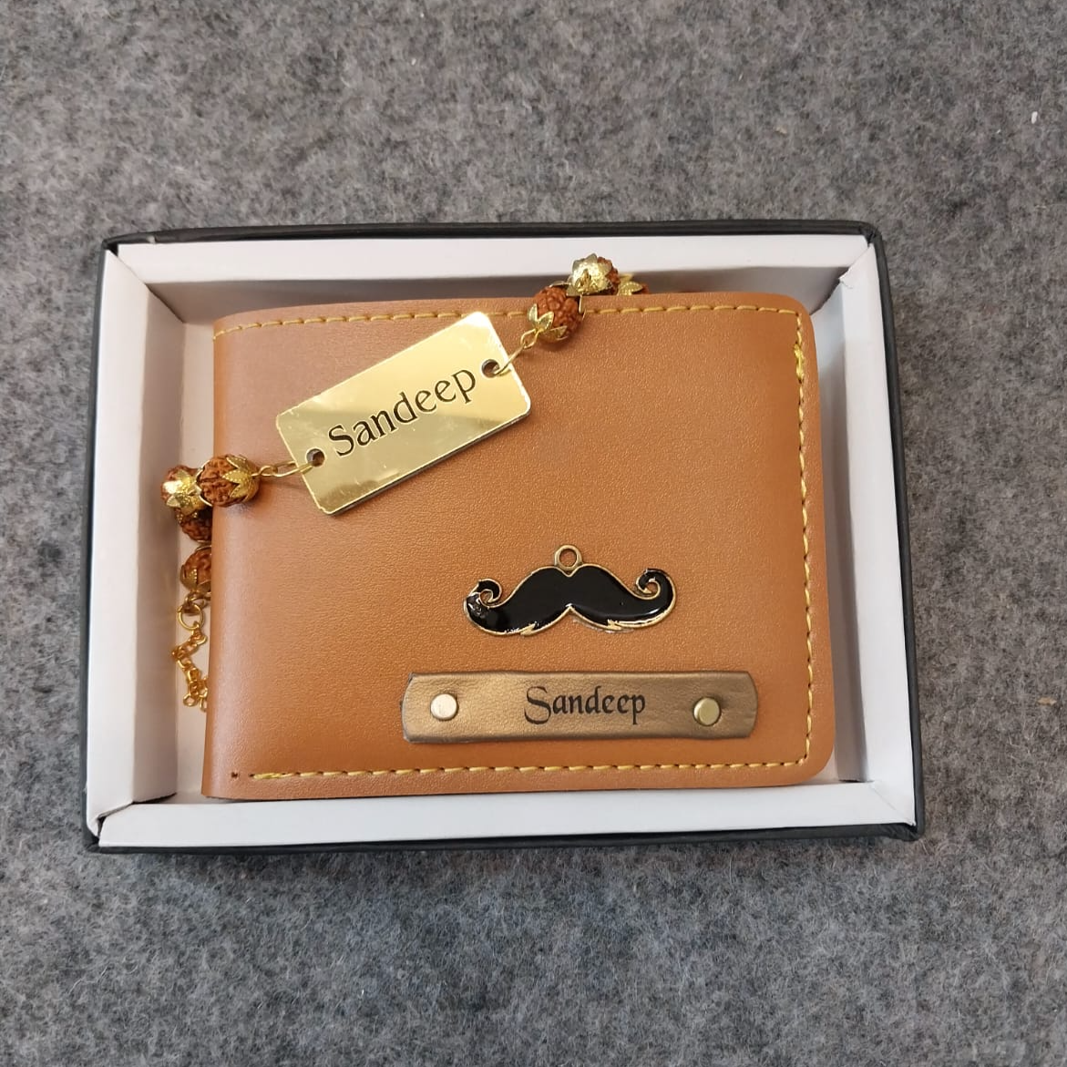 Personalized  Man Wallet  With Rudraksh Rakhi