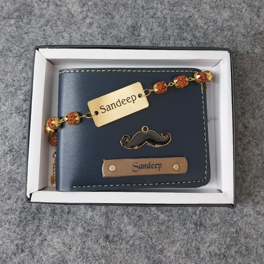 Personalized  Man Wallet  With Rudraksh Rakhi