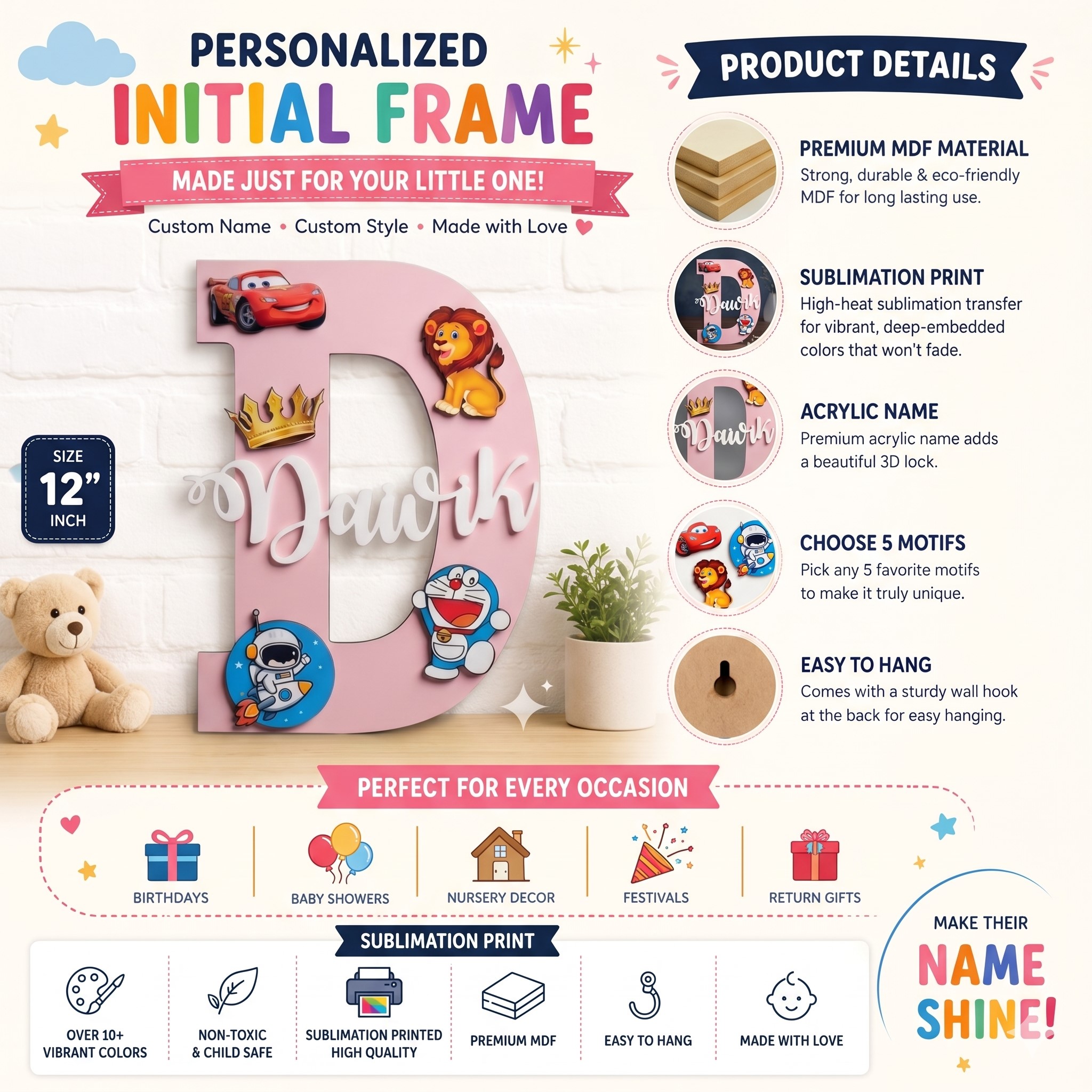 Personalized Initial Name Frame – Custom Kids Name Wall Decor - Image 5