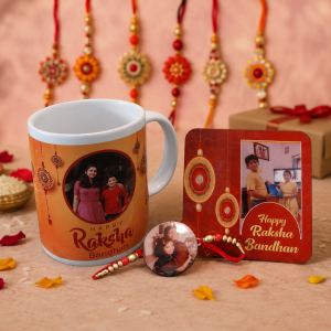 Personalized Rakhi Gift Combo – Customized Mug, Photo Rakhi & Fridge Magnet