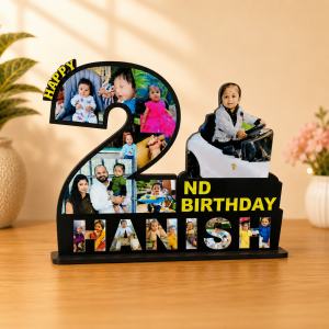 Customized 2nd Birthday Photo Collage Table Top | Personalized Kids Birthday Stand