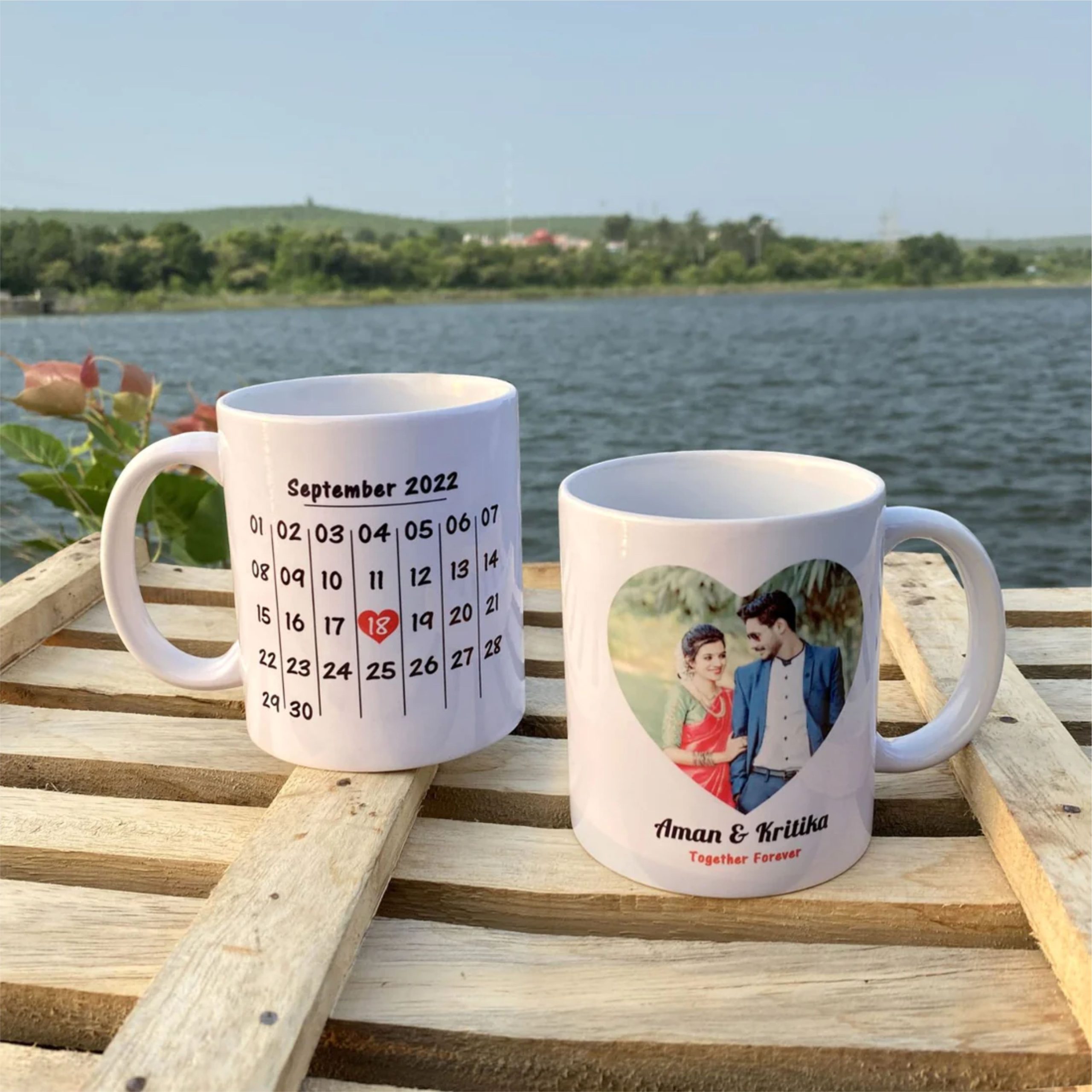 Personalized Photo Calendar Mug – Custom Couple Coffee Mug