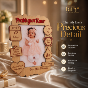 Personalized Newborn Baby Birth Details Wooden Photo Frame