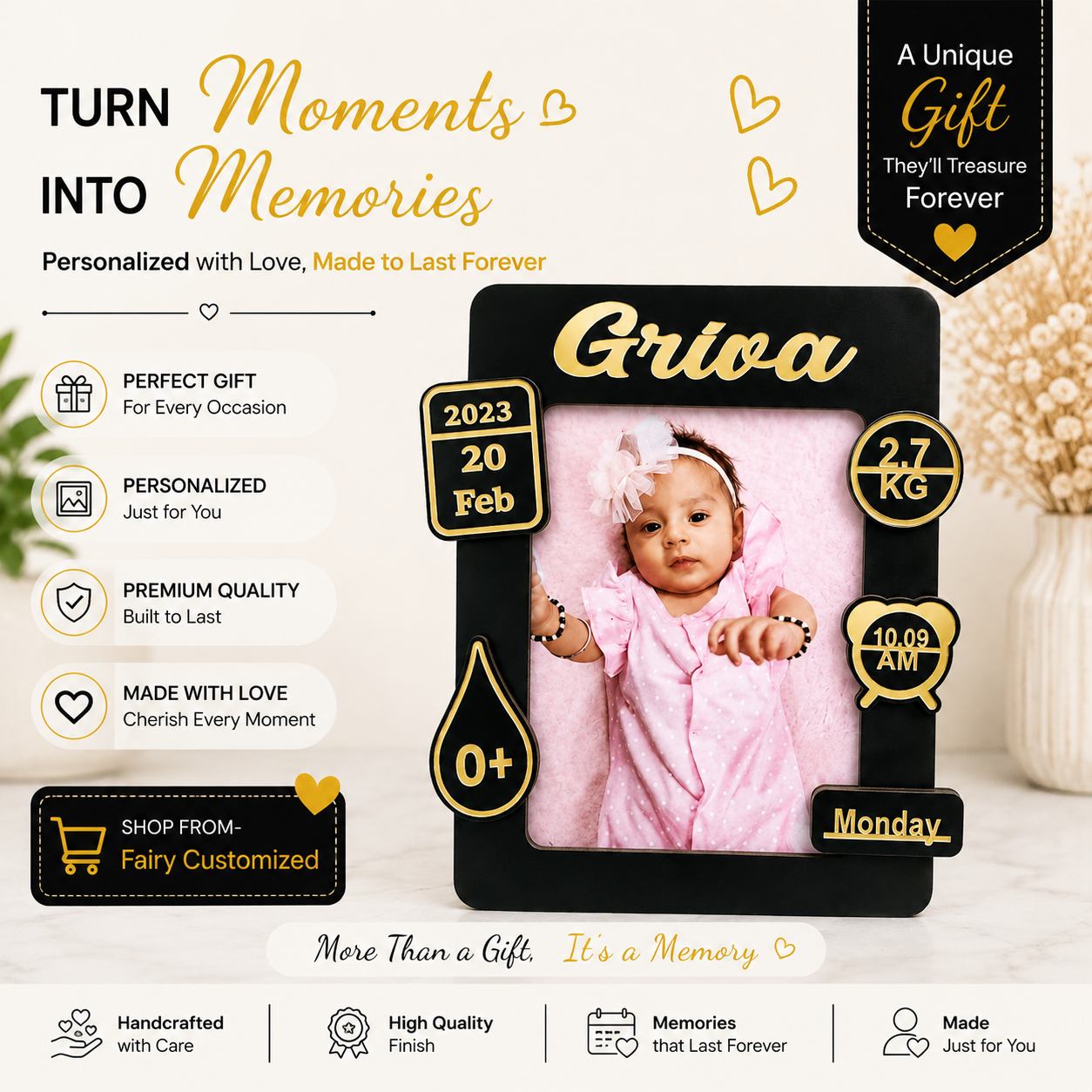 Personalized Baby Birth Details Photo Frame – Custom Newborn Memory Frame